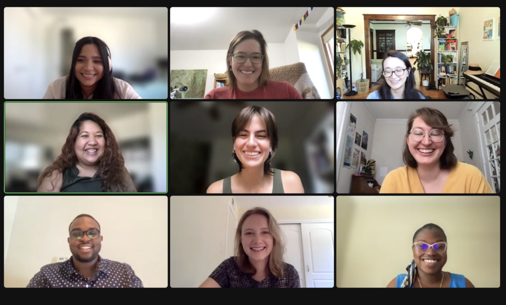 zoom grid view of a team meeting