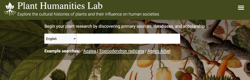 Screenshot of Plant Humanities Lab