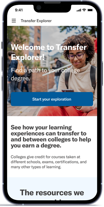 Mobile view of Transfer Explorer website