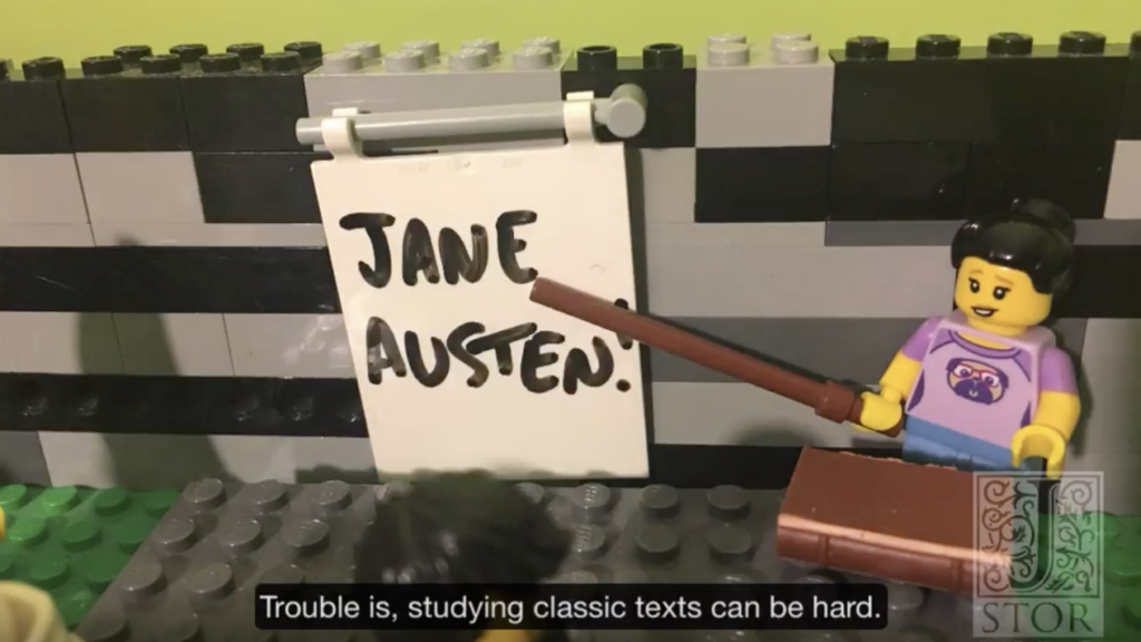 Lego instructor teaching a class on Jane Austen