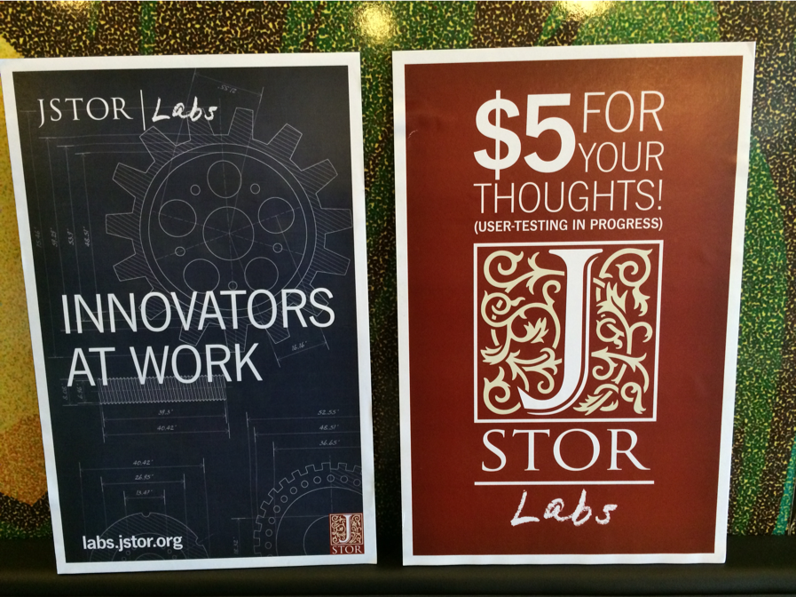 JSTOR Labs posters for user testing and innovators at work