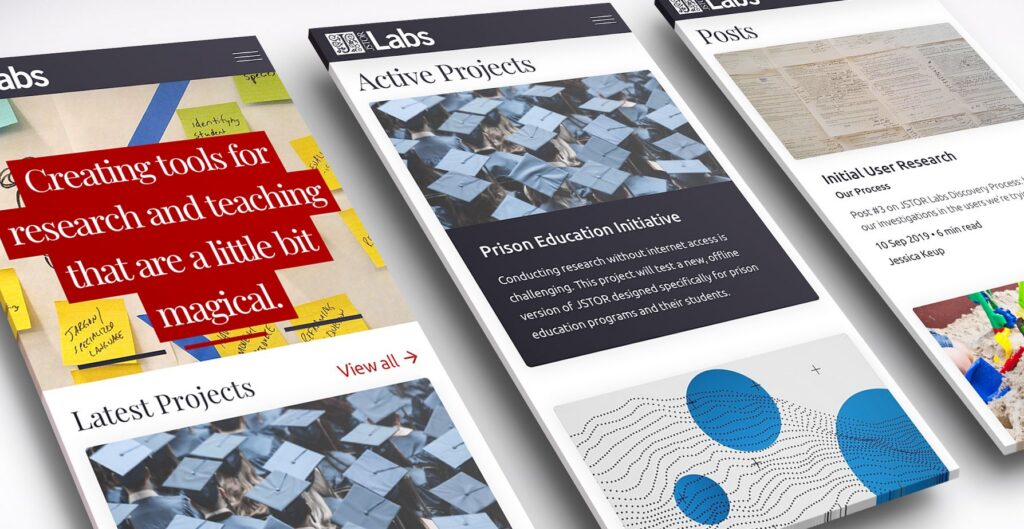 Colorful JSTOR Labs mockups