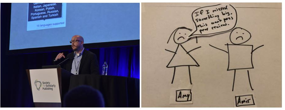 Receiving Text Analyzer award, with stick figure illustration next to it