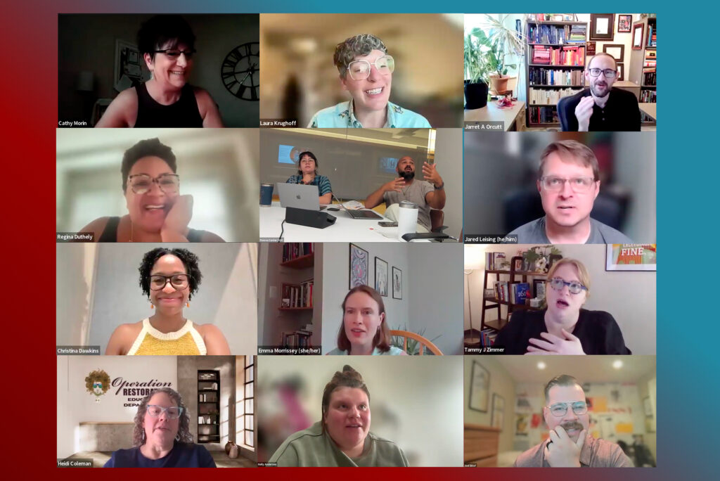 A virtual classroom with a twelve-panel grid of faculty participants and the course facilitator.